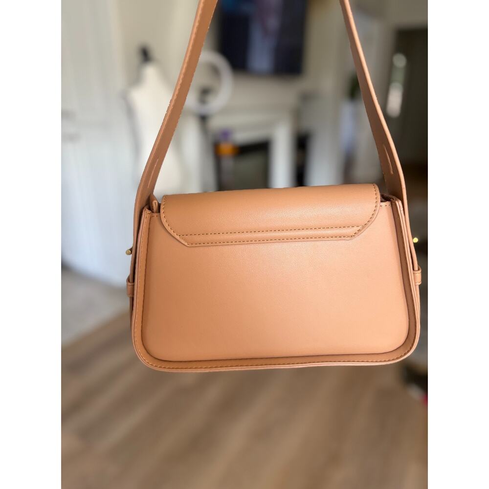 Madison West Tan Faux Leather Crossbody Handbag | Structured Shoulder Bag - Picture 3 of 6